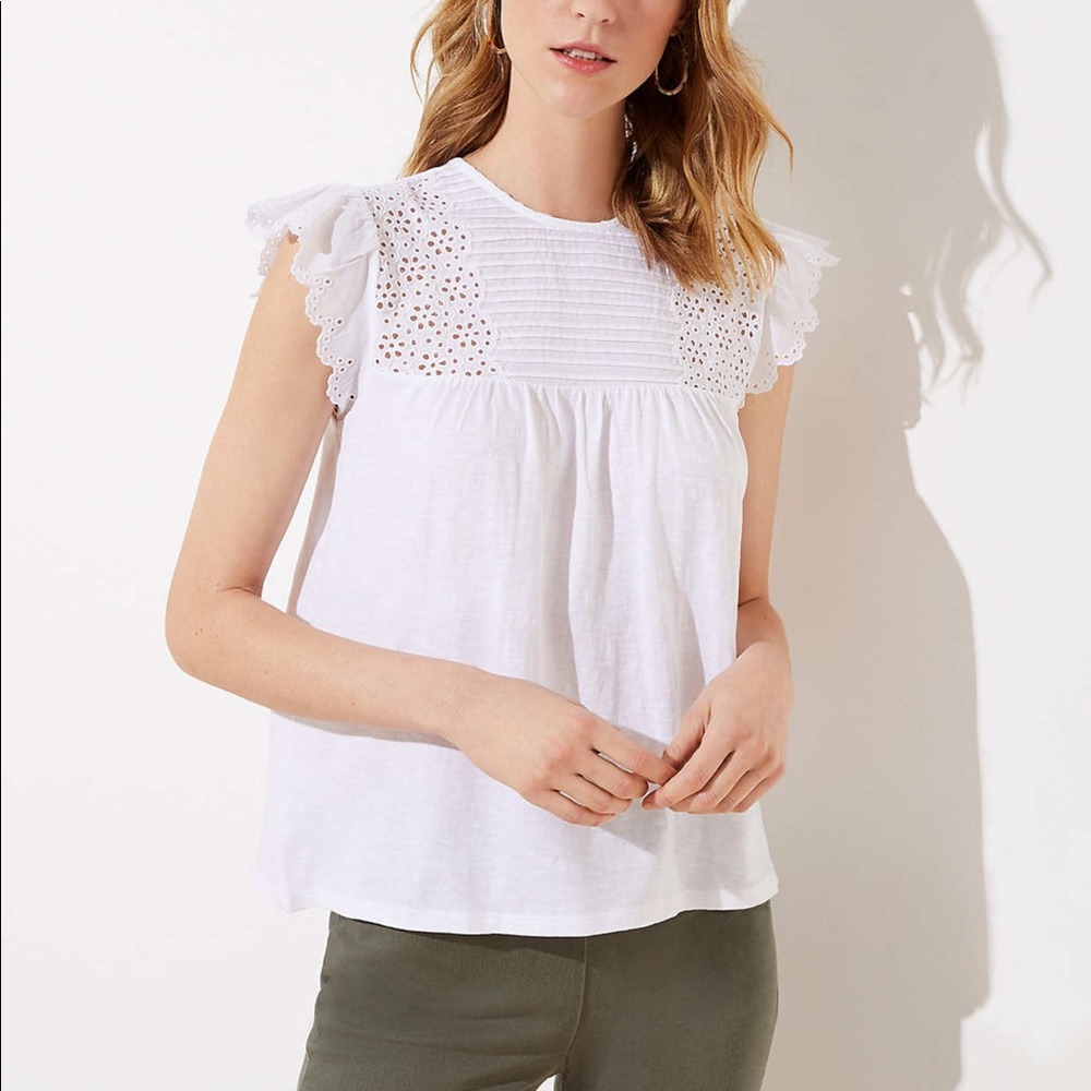 LOFT eyelet tank top, ruffle sleeves.
